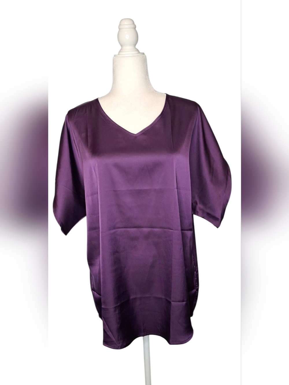 Hotouch Purple Satin V-neck Blouse Flowy Lightweight Size Medium